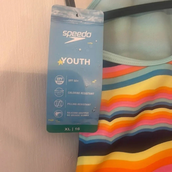 #17 Speedo youth bathing suit blue, orange, pink X-Large Size 16 1 piece - Picture 3 of 6